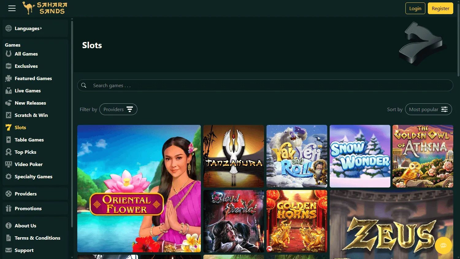 Sahara Sands Casino games on desktop