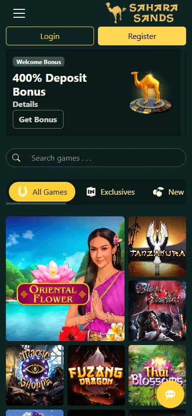 Sahara Sands Casino home on a mobile device