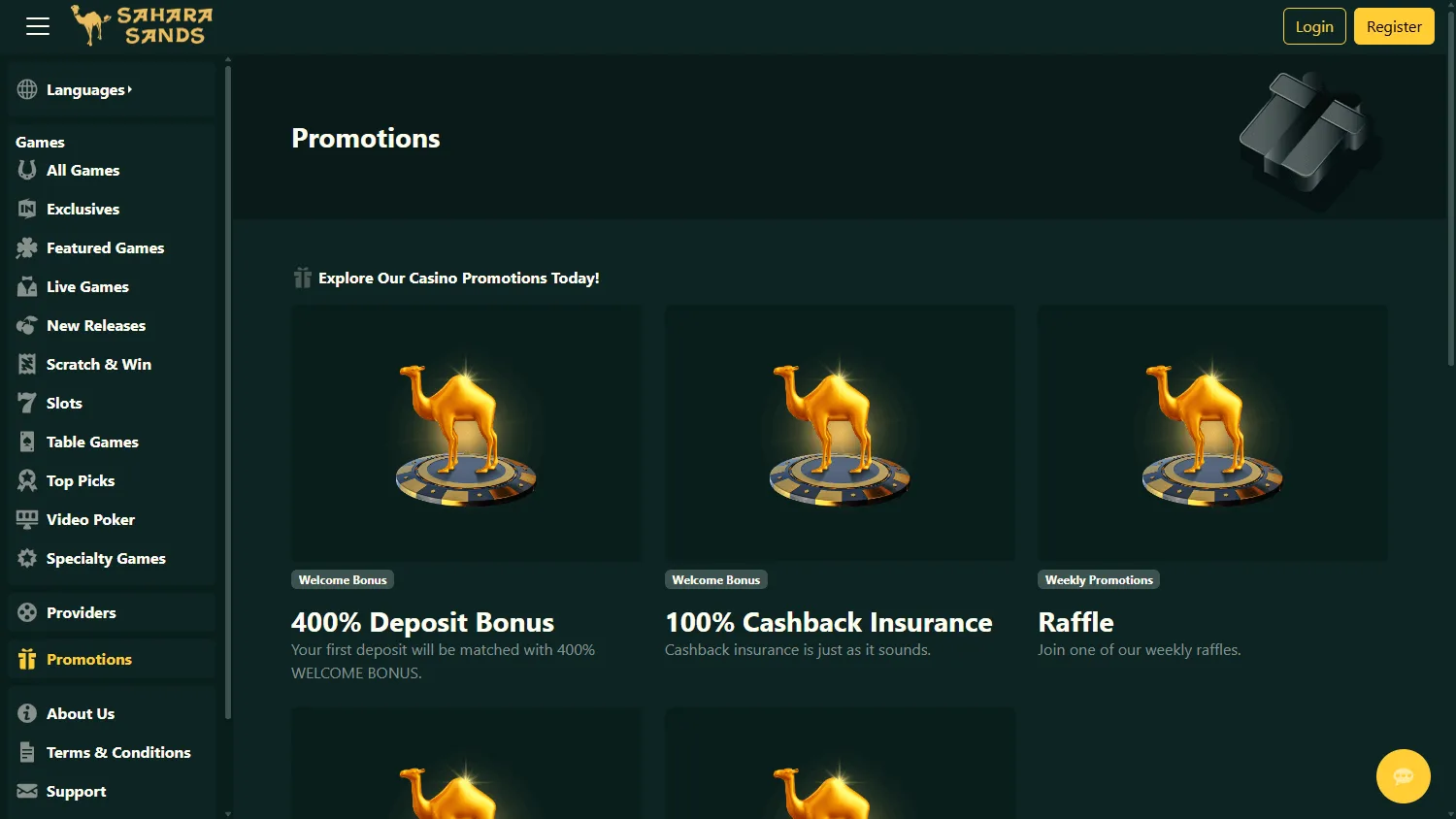 Sahara Sands Casino promotions on desktop