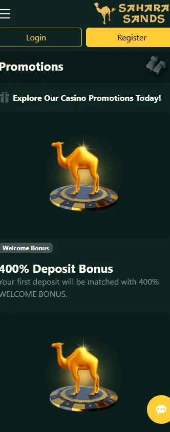Sahara Sands Casino promotions on a mobile device